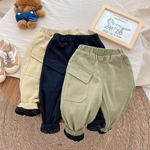 

trousers children's pants autumn and winter plus velvet casual infant warm baby boys kids clothes toddler, Blue