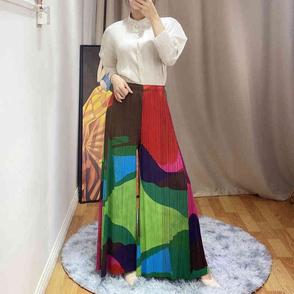 

dresses miyake geometric print pleated casual wide leg full lenghth pants, White