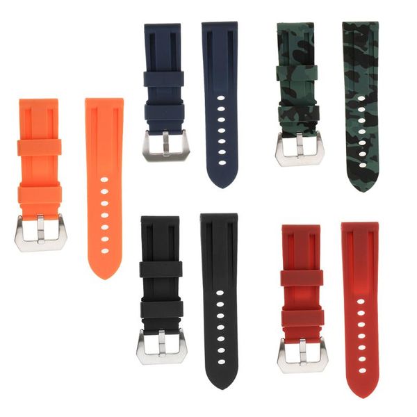 

watch bands soft waterproof rubber watchband stainless steel buckle 24mm universal strap, Black;brown