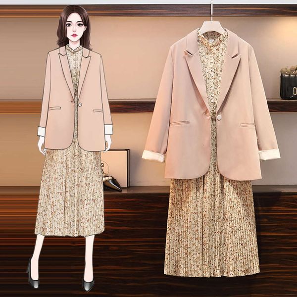 

casual dresses dress large size women's autumn fat sister foreign style blazer coat slim age reducing two piece suit 2zl5, Black;gray
