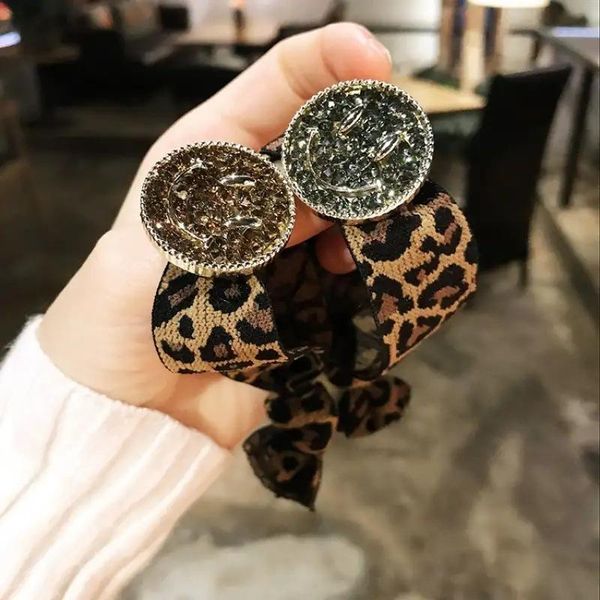 

hair accessories luxury shiny diamond leopard print elastic band with sweet horsetail organza set headdress