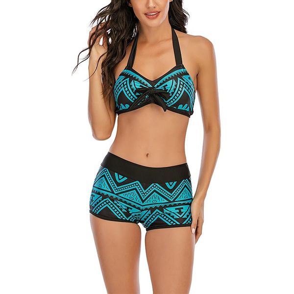 

women's swimwear blue ethnic print two-piece bikini suit swimsuit, White;black
