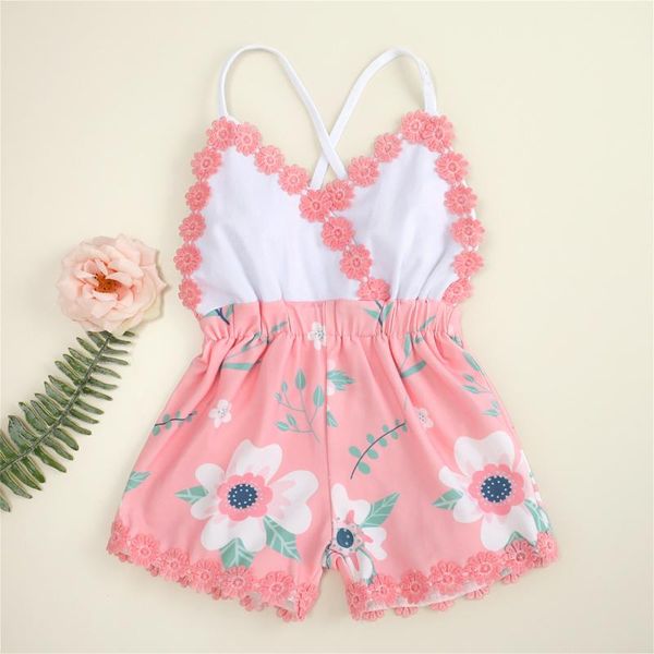 

girl's dresses toddler pink summer kids baby girls ruffle floral romper backless suspender jumpsuit clothes for, Red;yellow