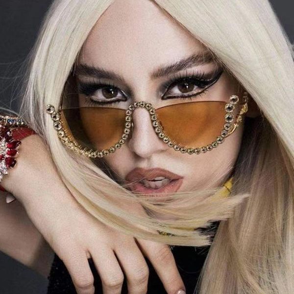 

sunglasses diamond cat eye women semi-rimless sun glasses designer crystal frame rhinestone eyewear oculos, White;black