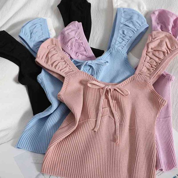 

women's tanks & camis summer pure color lace up slim camisole sweet short for women bottoming shirt vintage halter t, White