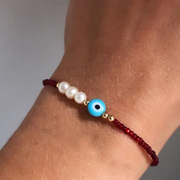 

beaded, strands red evil eye bracelet. beaded charm bracelet mother of pearl, Black