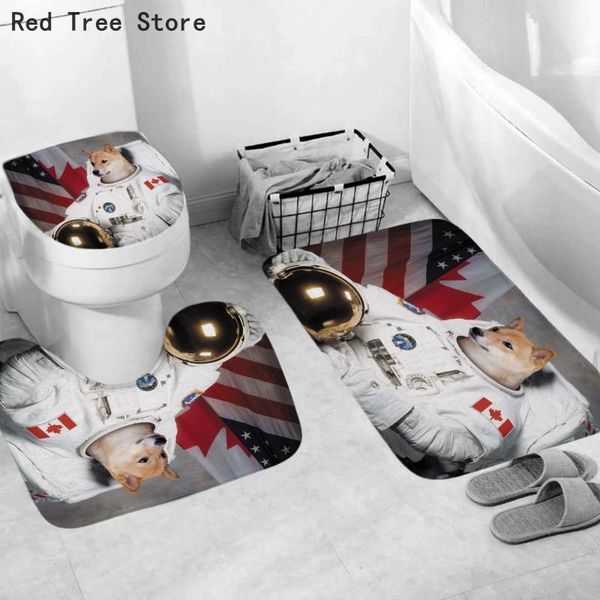 

shower curtains cartoon style toilet rug dog astronaut bathroom mat set u shape carpets floor decor bath soft fiber lid cover
