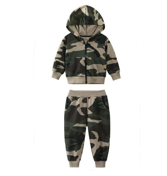 Spring Fall Boys Girls Camouflage Одежда для одежды Дети Детские толстовки с длинным рукавом на молнии + брюки 2 шт. Набор детей нарядов для детей