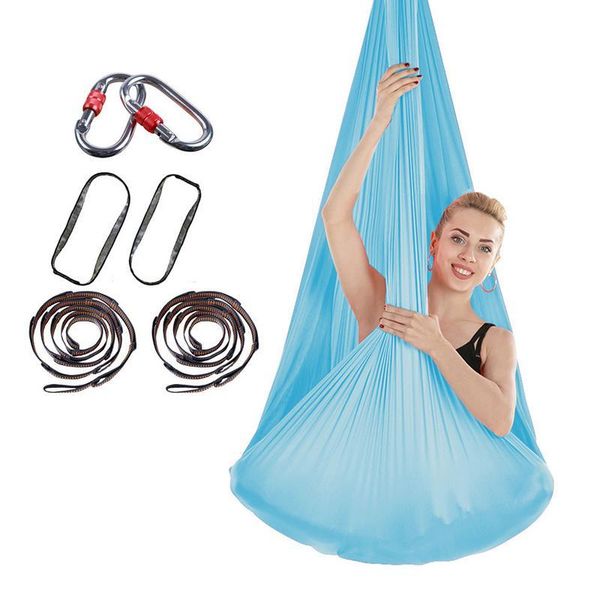

stretchy aerial hammock with extended carabiner indoor silk anti gravity yoga set elastic swing latest belts for training sports resistance