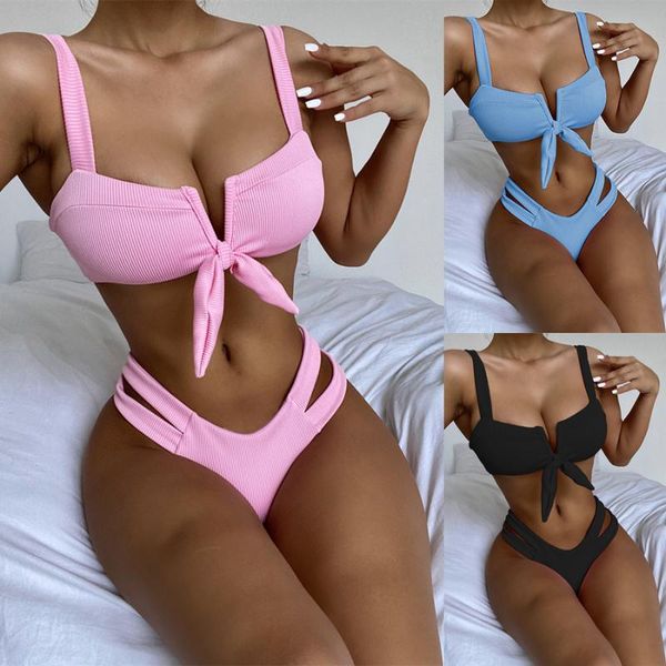 

women's swimwear 2021 bow two pieces tube beach wear solid swimsuits bathing suits bikini set, White;black