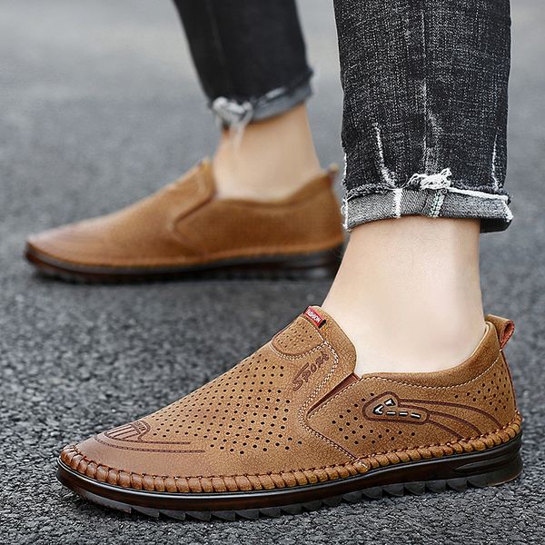 

Summer Men Casual Shoes Leather Handmade Mens Sneakers Slip on Designer Mens Loafers Breathable Driving Shoes Zapatos Hombre, Black