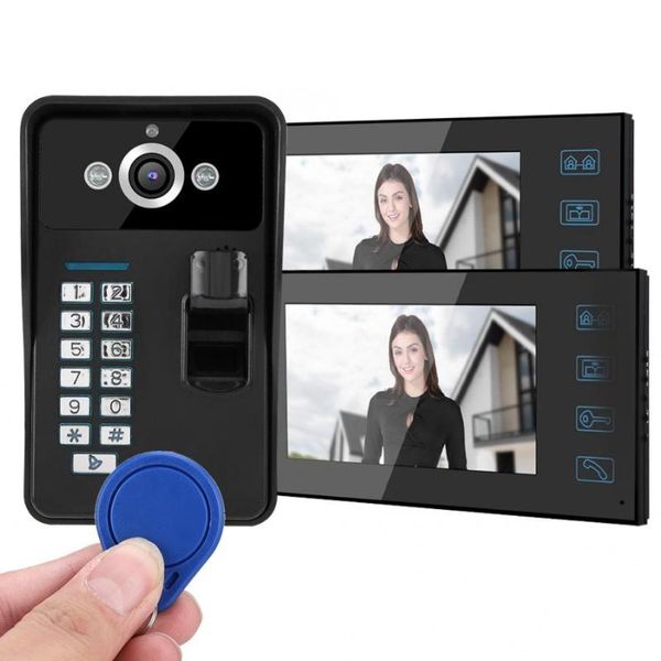 Andere Türbeschläge 7-Zoll-Fingerabdruck-RFID-Passwort Video-Gegensprechanlage 2 Monitor HD verkabeltes intelligentes Türklingel-Zugangssystem 100-240 V