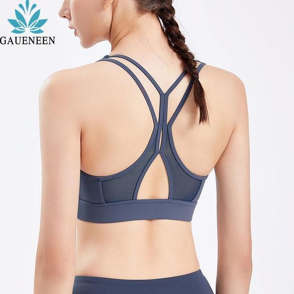 

mesh hollow out sports bra shockproof workout running tank padded push up yoga fitness brassiere active outfit
