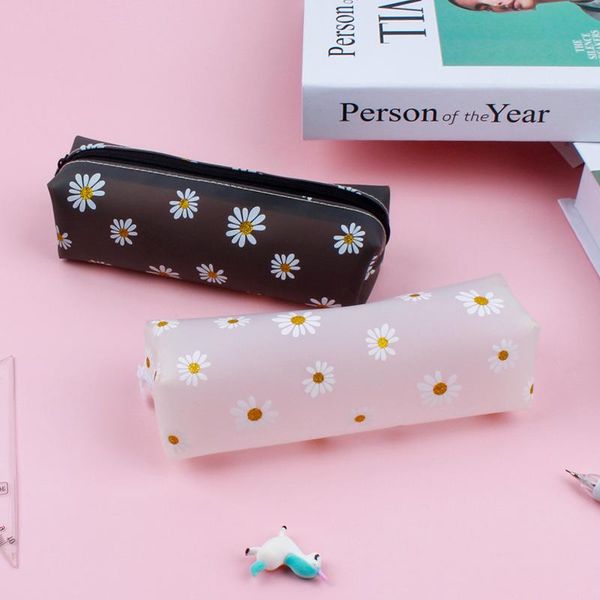 

flower silica gel black pencil bag school pencilcases for girls student stationery pouch cute case office supplies bags