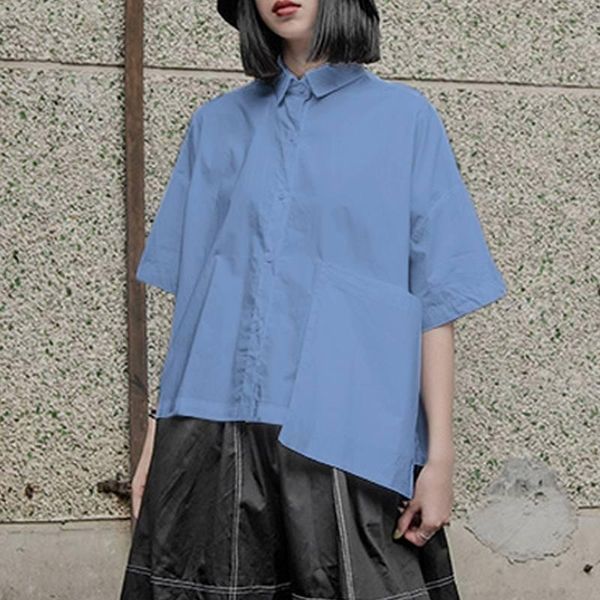 

women's blouses & shirts s-5xl tunic women'blouse casual short sleeve front pockets lapel button vonda 2021 plus size blusas femi, White