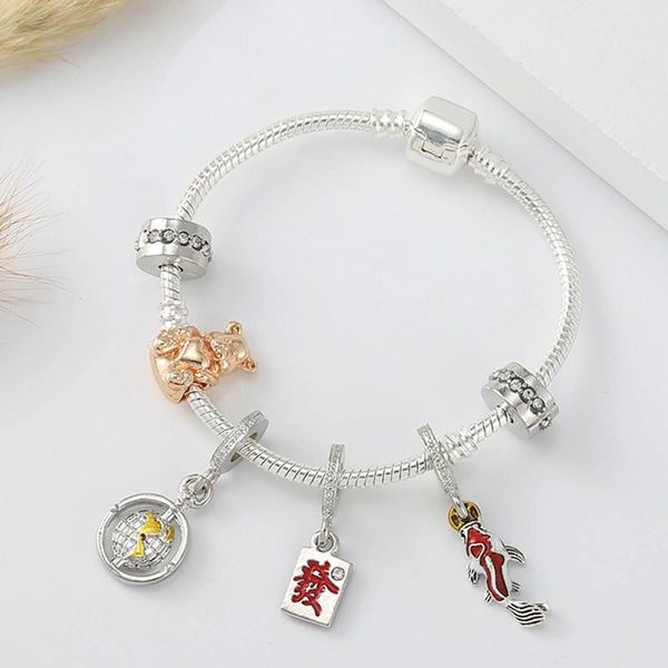 

charm bracelets togory crystal earth & fish pendant with silver color chain original brand for women wife jewelry gift, Golden;silver