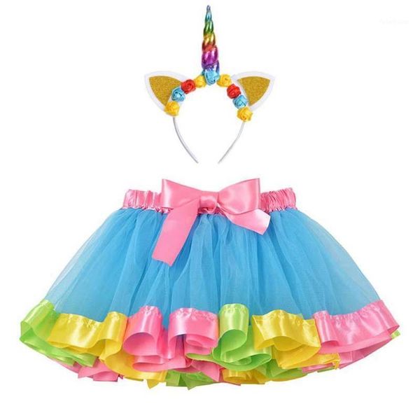 

skirts rainbow tutu kids summer baby clothing toddler girls skirt for 0-7t christmas with hairband1, Blue