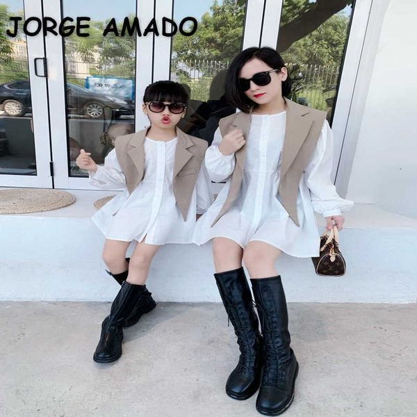 

wholesale spring mother daughter shirt skirt 2-piece sets long sleeve casual suit shawl parent mom girl clothes e1000 210610, Blue
