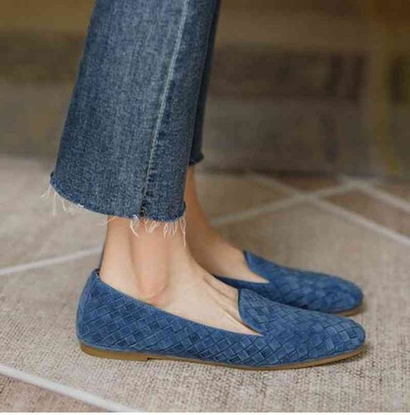 

women weave plaited blue driving loafers 2022 leisure shoes womens flats, Black