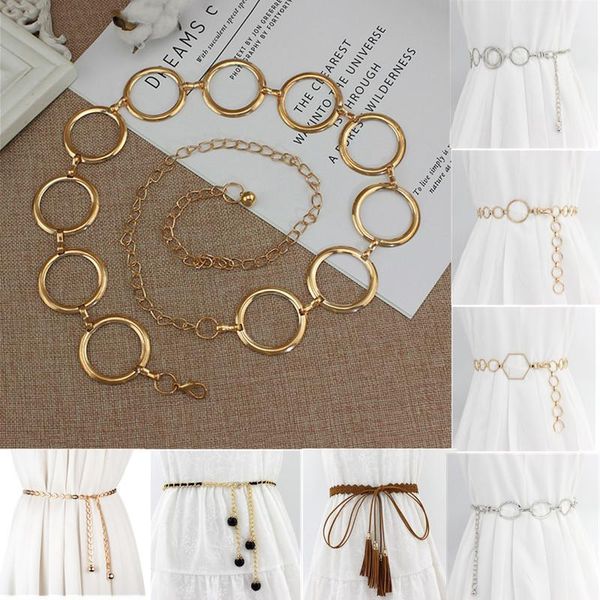 

belts 2021 arrival silver ring chain belt fashion elegant gold metal female round alloy women circle waist dress1, Black;brown