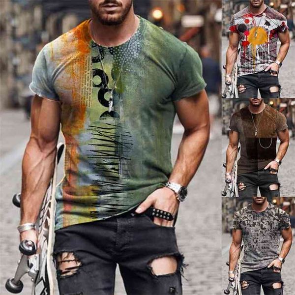 

abstract printed casual men fashion summer slim short sleeves round neck t-shirts plus size 210707, White;black