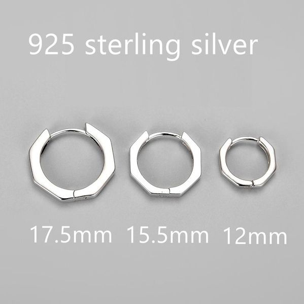 

hoop & huggie simple hexagonal rhombus geometric earring 925 sterling silver pierced earrings for men women 17-12mm 3pairs\lot, Golden;silver