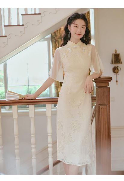 

summer women's literary double placket buckle slit slimming improved cheongsam dress ethnic clothing, Red