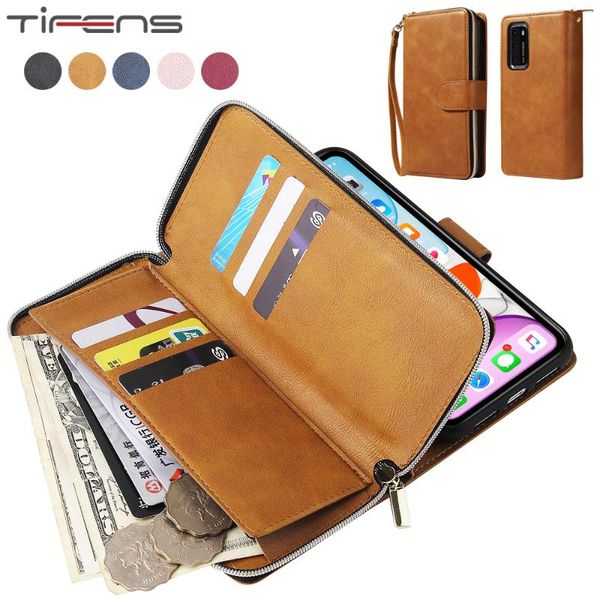 

zipper wallet flip leather 9 cards case for huawei p40 p30 pro plus lite e hawei nova 4e 6se magnetic phone cover bag coque etui cell cases