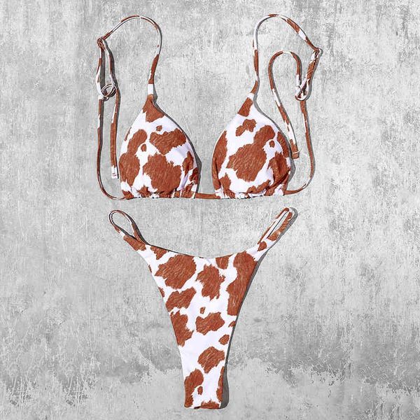 

bikini women's 2021 cow print bandage split swimsuit, White;black