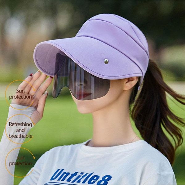 

cycling caps & masks ladies sunshade hat 2021 summer sun visor integrated cap outdoor fashion big brimmed with lens multi color, Black