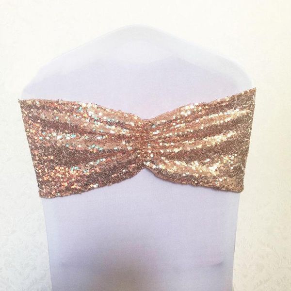 

10pcs spandex pailletten stoel boog sjerpen lycra stretch glitter band banden met ronde gesp voor el bruiloft decor sashes