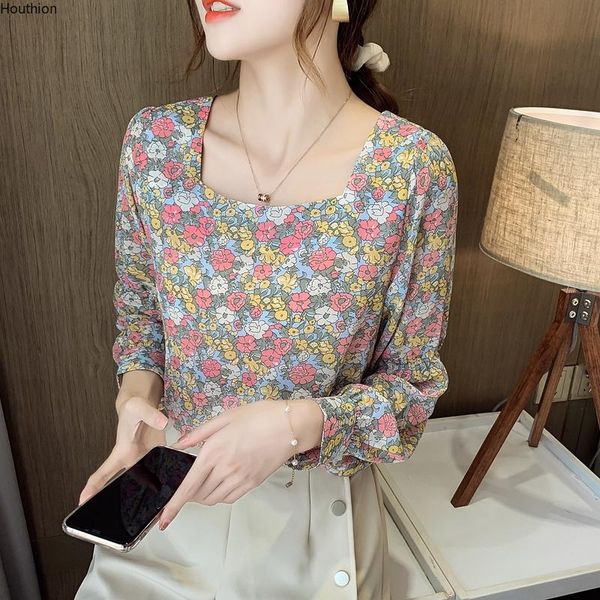 

women's blouses & shirts houthion silk long sleeve fashion printed chiffon shirt casual korean summer blouse print blusas, White