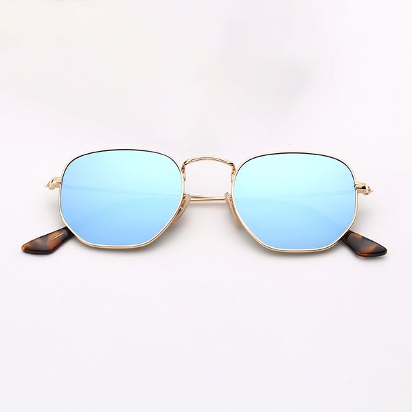 Modische sechseckige Sonnenbrille, Herren-Sonnenbrille, Vintage-Brille, UV-Schutz, Glaslinsen mit Top-Lederetui-Paket