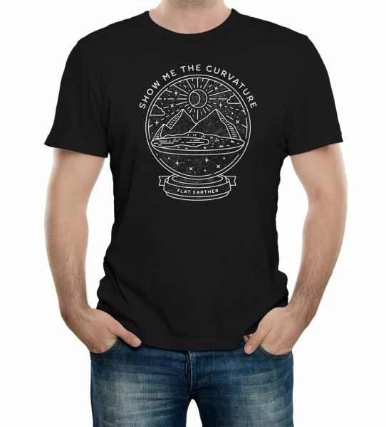 

flat earth snow globe - show me the curvature mens t-shirt conspiracy, White;black