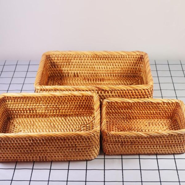

rectangular hand-woven basket rattan candy storage picnic tray bread dish multipurpose drying dustpan baskets