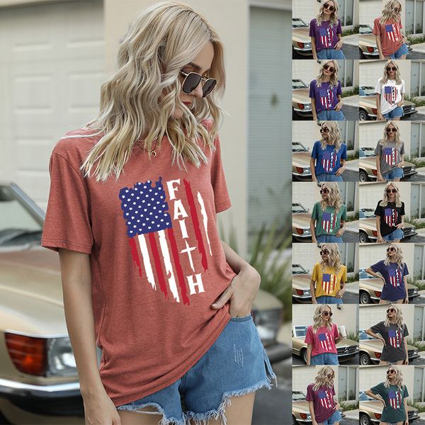 

summer t shirt independence day flag print short sleeve top, White