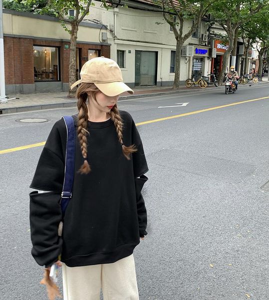 

women's hoodies & sweatshirts women korean harajuku style 2021 ins loose zipper long-sleeved velvet thick, Black