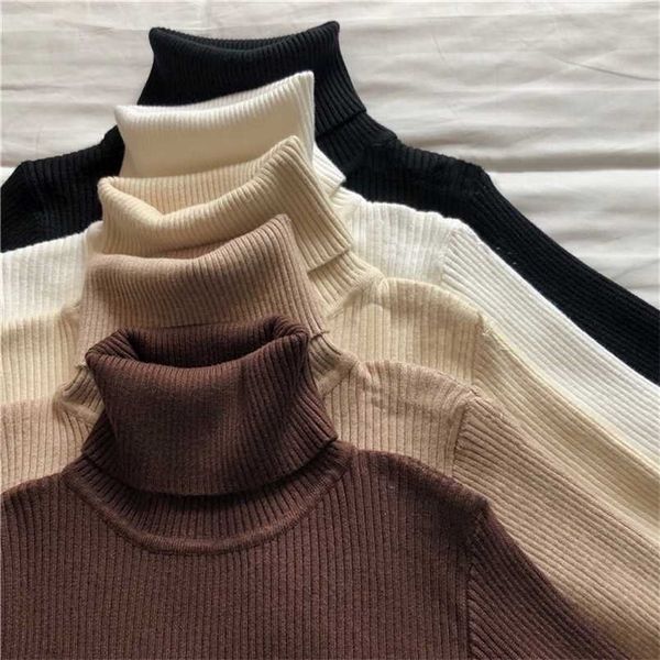 

causal turtleneck knitted women sweater ladies autumn winter fashion korean long sleeve pullover sweater warm soft 211103, White;black