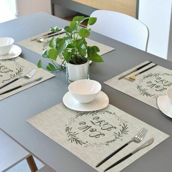 

pvc table mats woven placemats washable set of 4 heat-resistant 17.7x11.8" beige 88202187