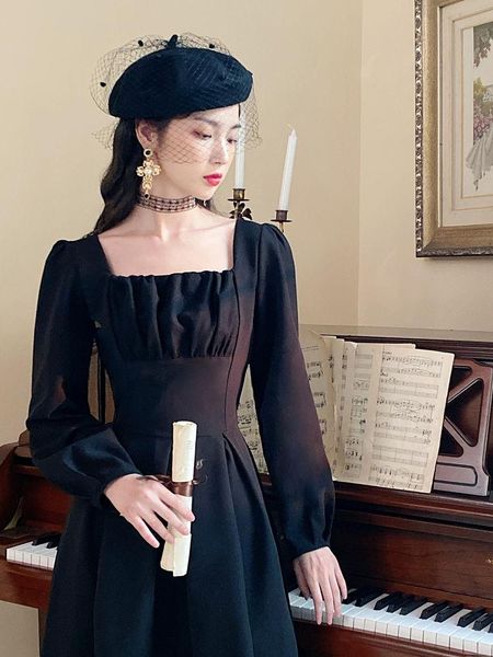 

casual dresses elegant black dress long autumn sleeve square dollar, Black;gray