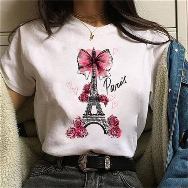 

fashion summer bow graphic tee womens t shirts cute 90s girls tshirts, White