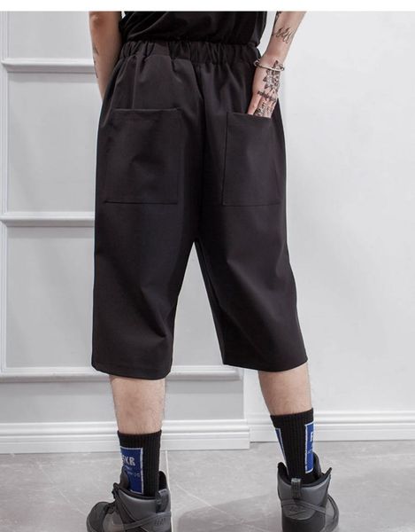 

men's pants personality fashionable capris casual hairstylist harlem loose wide leg black versatile youth
