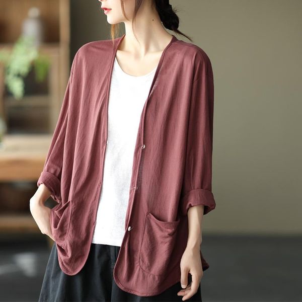 

women's jackets summer women retro loose sunscreen thin section ladies 2021 coat cardigan casual all-match, Black;brown