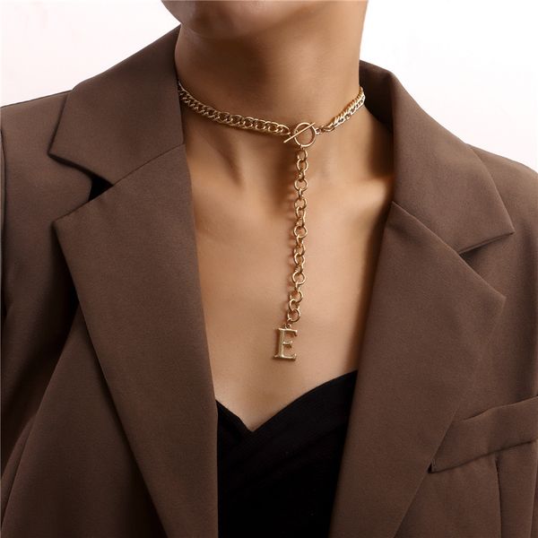 

vintage punk metal choker letter pendant chain necklace for women girl hip hop gold color collar party fashion jewelry, Golden;silver