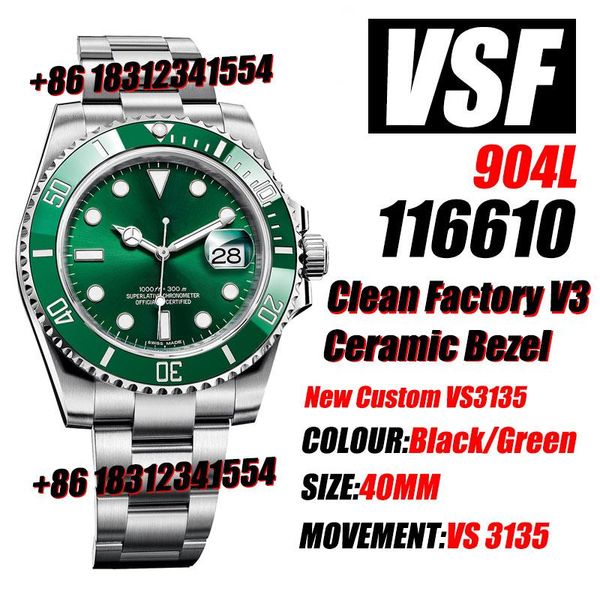 

wristwatches men's mechanical watch sub 116610 green/black clean v3 ceramic 904l steel vsf 1:1 edition blue spring vs3135 movement, Slivery;brown