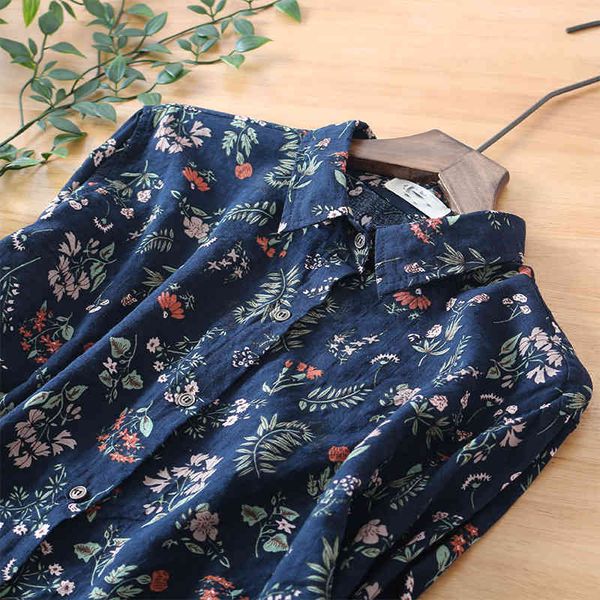 

women's blouses & shirts 2021 spring fruit vine leaves flowers print retro breathable cool cotton long sleeve plus size shirt blou, White