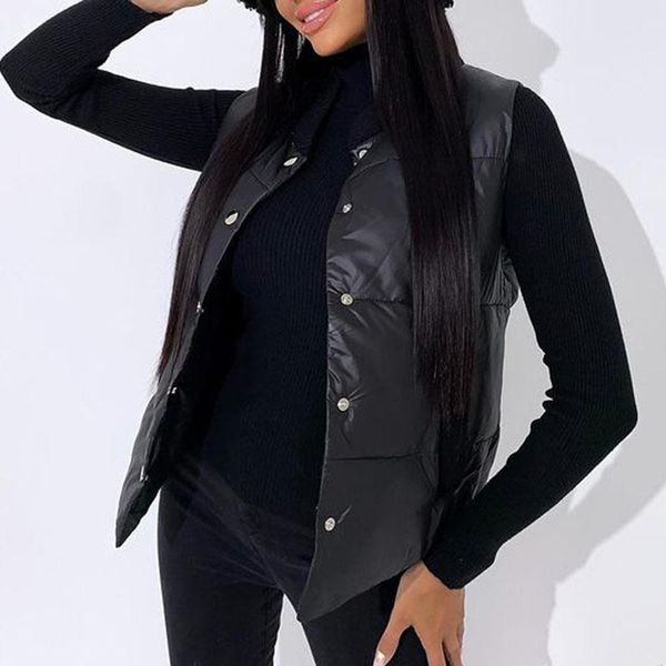 

women's vests xmax fashion simple casual stand collar women elegant loose pockets coats solid single breasted cotton ladies, Black;white