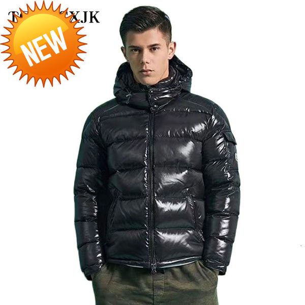 

winter new glossy men's down jacket short thick coat hooded natural fur collar fashion oversized parkas man s, Black