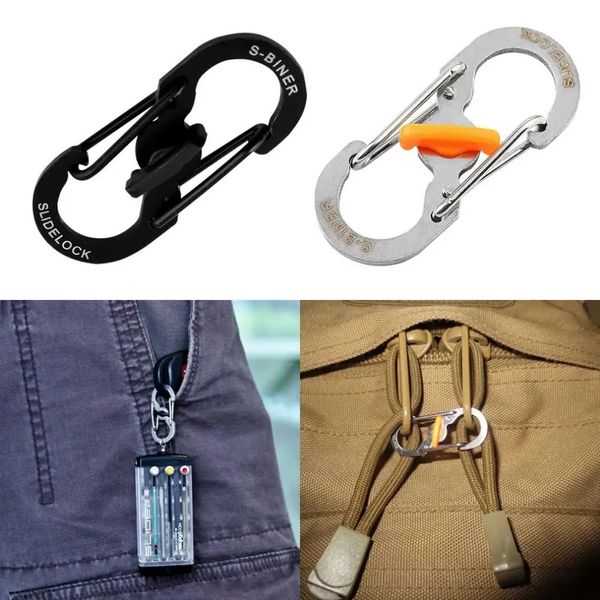 

shape plastic steel anti theft carabiner keychain hook clip edc tool - silver