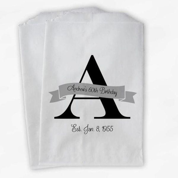 

gift wrap custom and banner candy buffet bags black gray - personalized initial birthday favor paper treat